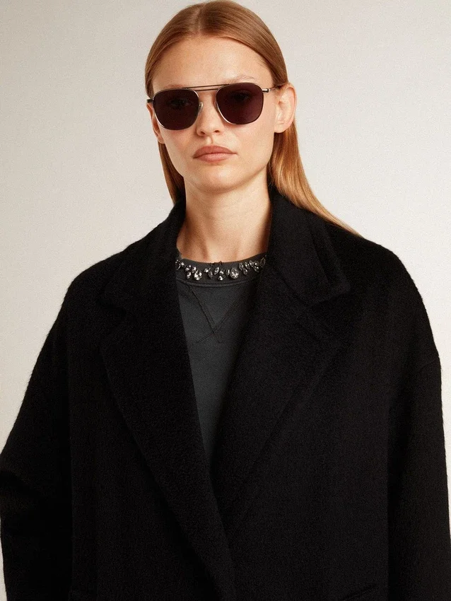 Schwarzer Einreiher-Cocoon-Mantel für Damen