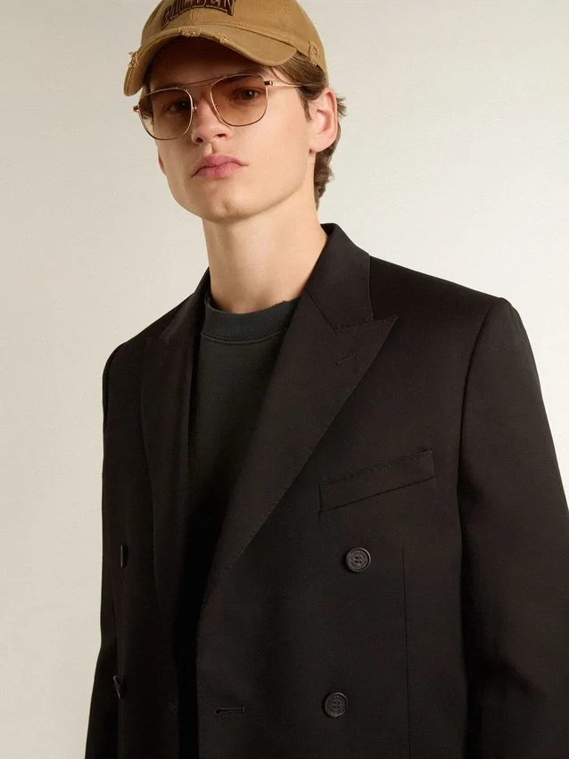 Schwarzer Herren-Blazer mit doppelreihigem Knopfverschluss