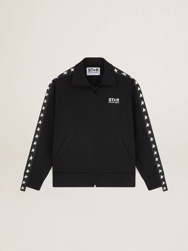 Schwarzes Damen-Sweatshirt mit Reißverschluss und weißen Sternen