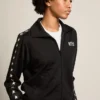 Schwarzes Damen-Sweatshirt mit Reißverschluss und weißen Sternen