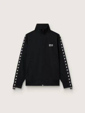 Schwarzes Herren-Sweatshirt mit Reißverschluss und weißen Sternen