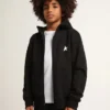 Schwarzes Kapuzensweatshirt mit kontrastierendem weißem Stern und Logo
