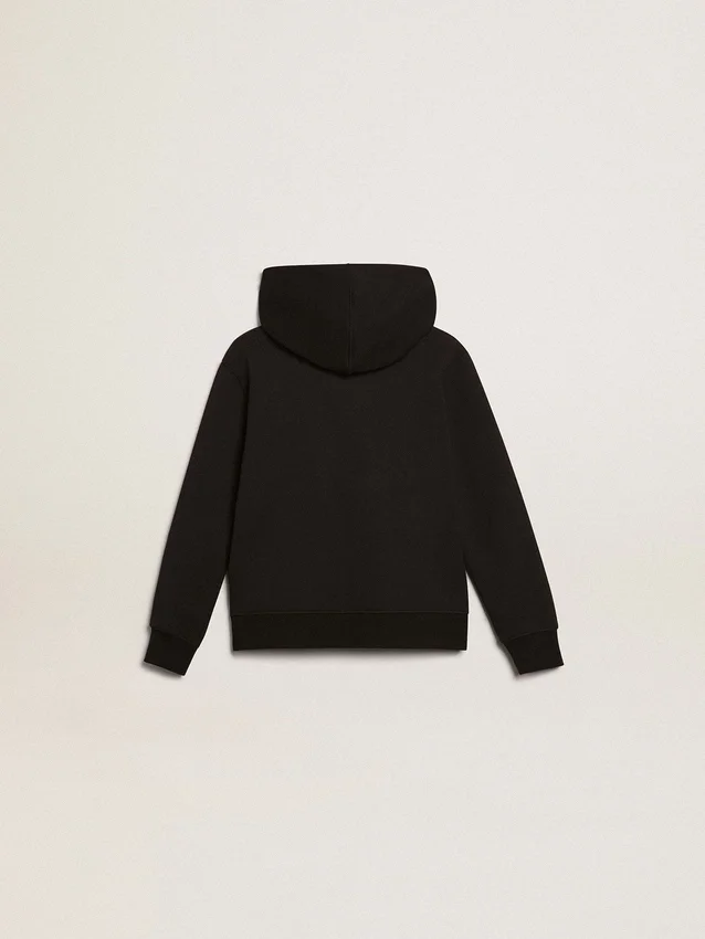 Schwarzes Kapuzensweatshirt mit kontrastierendem weißem Stern und Logo