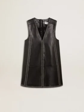 Schwarzes Nappalederkleid für Damen mit Nieten