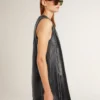 Schwarzes Nappalederkleid für Damen mit Nieten