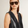 Schwarzes Nappalederkleid für Damen mit Nieten