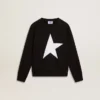 Schwarzes Sweatshirt für Jungen mit weißem Maxi-Stern auf der Vorderseite