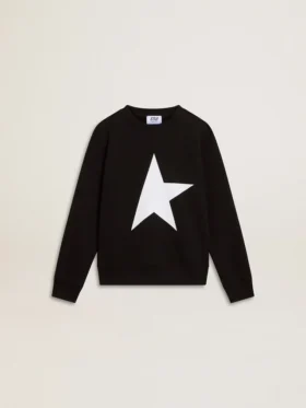 Schwarzes Sweatshirt für Jungen mit weißem Maxi-Stern auf der Vorderseite