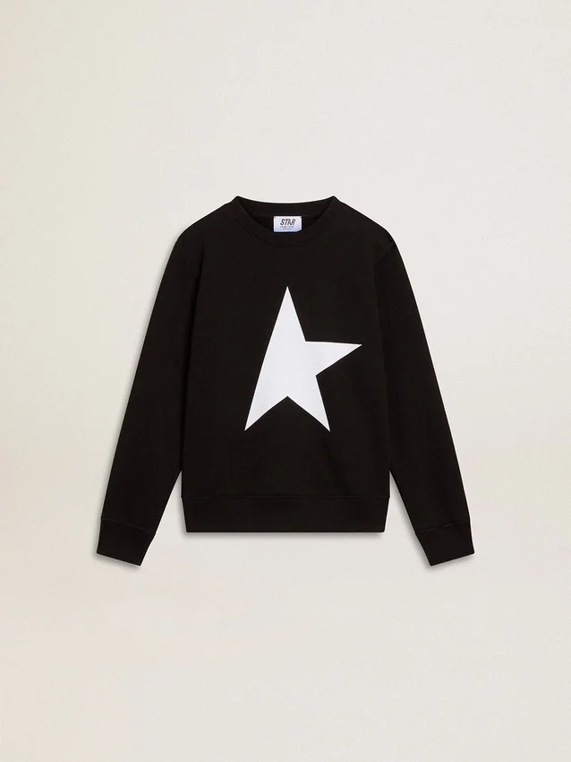 Schwarzes Sweatshirt für Jungen mit weißem Maxi-Stern auf der Vorderseite