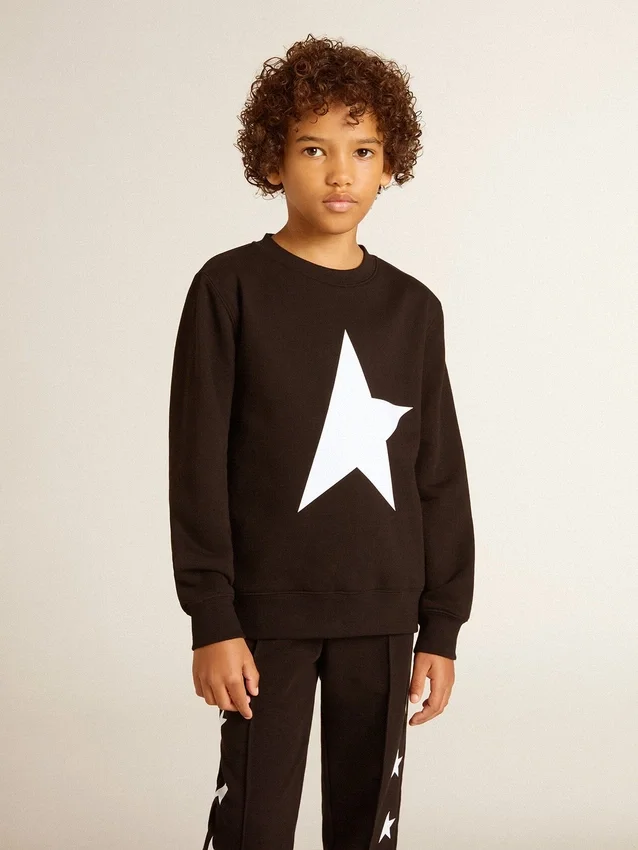 Schwarzes Sweatshirt für Jungen mit weißem Maxi-Stern auf der Vorderseite
