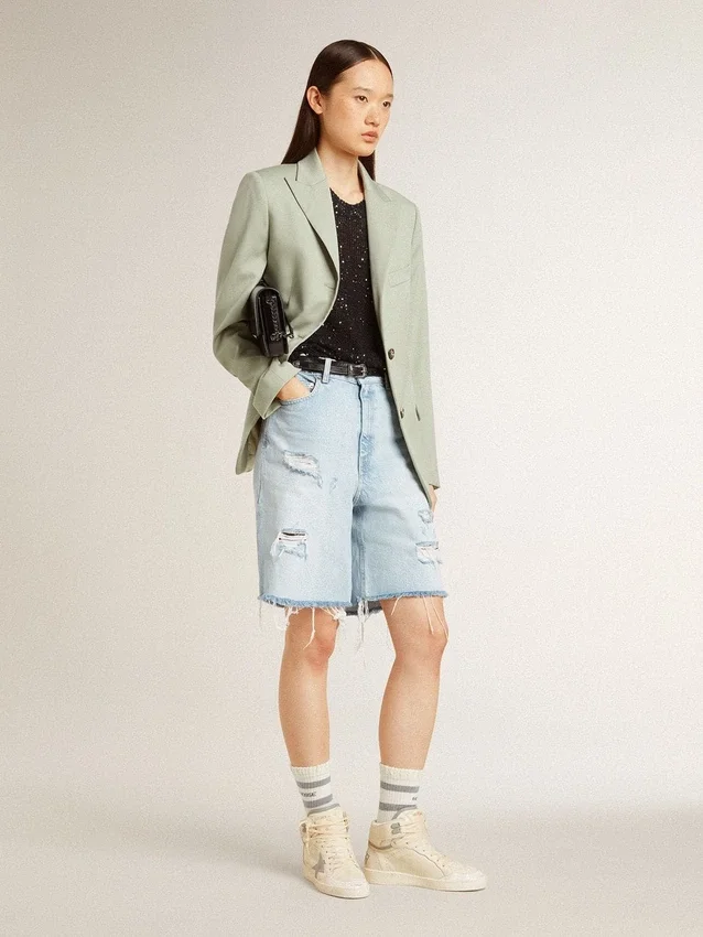 Sky-Star für Damen aus Leder mit hellblauem Lederstern und weißer Fersenlasche