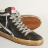 Slide aus mitternachtsblauem Denim mit weißem Lederstern