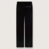Slim-Fit-Hose mit ausgestelltem Bein aus schwarzem Baumwollsamt für Damen