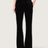 Slim-Fit-Hose mit ausgestelltem Bein aus schwarzem Baumwollsamt für Damen
