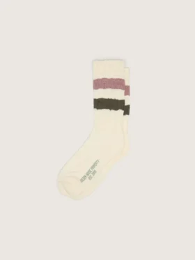 Socken in gealtertem Weiß mit mehrfarbigen Streifen