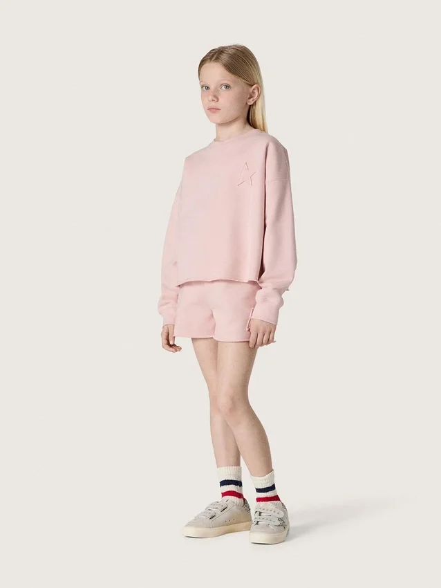 „Star“-Mädchenshorts aus rosa Baumwolle mit Aufnäher und Logo