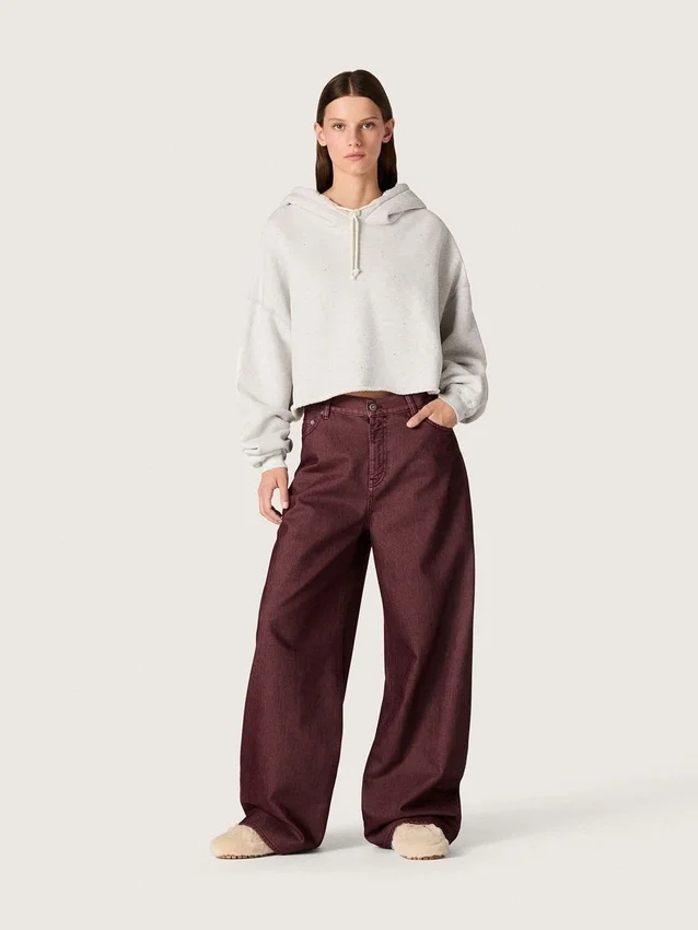 Star Damen-Cropped-Kapuzen-Sweatshirt aus grau melierter Baumwolle