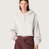 Star Damen-Cropped-Kapuzen-Sweatshirt aus grau melierter Baumwolle