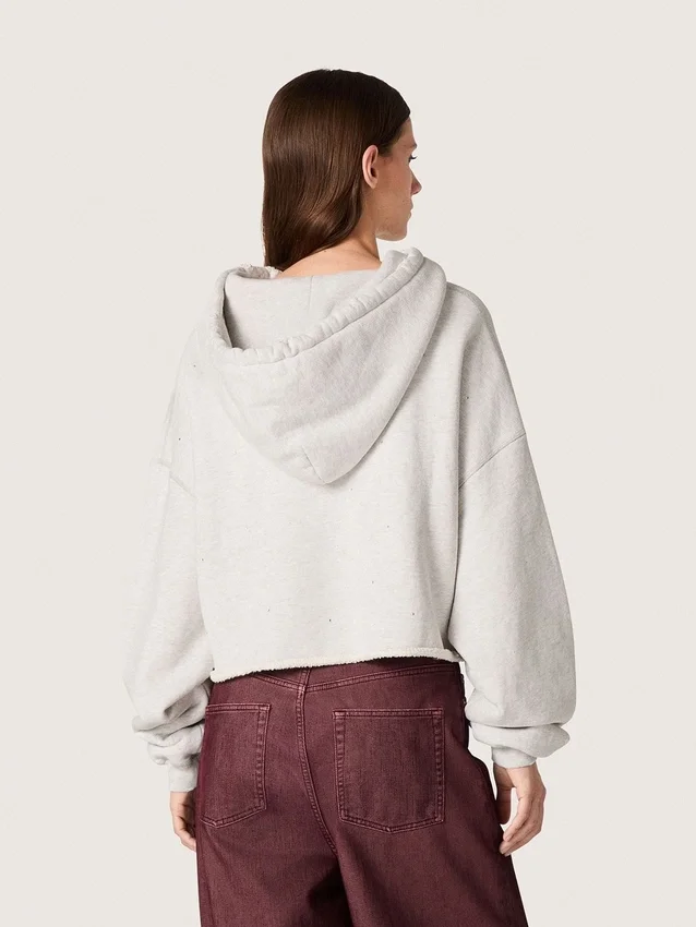 Star Damen-Cropped-Kapuzen-Sweatshirt aus grau melierter Baumwolle