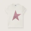 „Star“-Mädchen-Hemd aus weißem Baumwolljersey mit rosa Glitzerstern