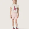 „Star“-Mädchen-Hemd aus weißem Baumwolljersey mit rosa Glitzerstern