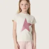 „Star“-Mädchen-Hemd aus weißem Baumwolljersey mit rosa Glitzerstern