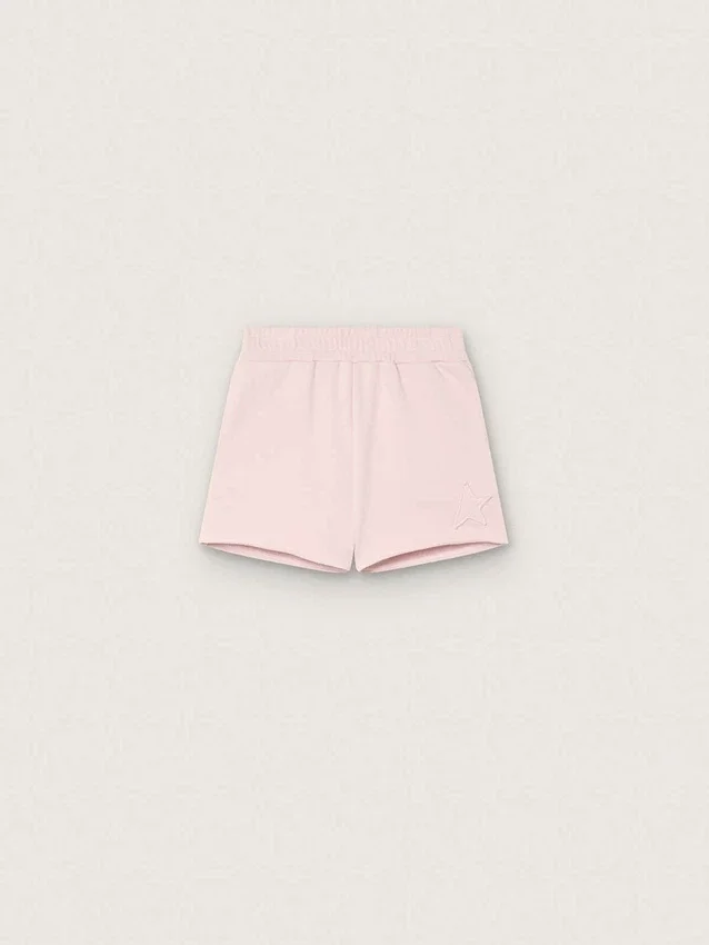 „Star“-Mädchenshorts aus rosa Baumwolle mit Aufnäher und Logo