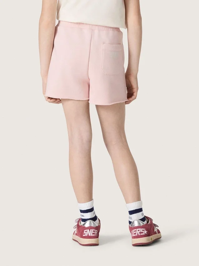 „Star“-Mädchenshorts aus rosa Baumwolle mit Aufnäher und Logo