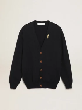 Strickjacke aus der „Golden Collection“ aus dunkelblauer Baumwolle mit Used-Look
