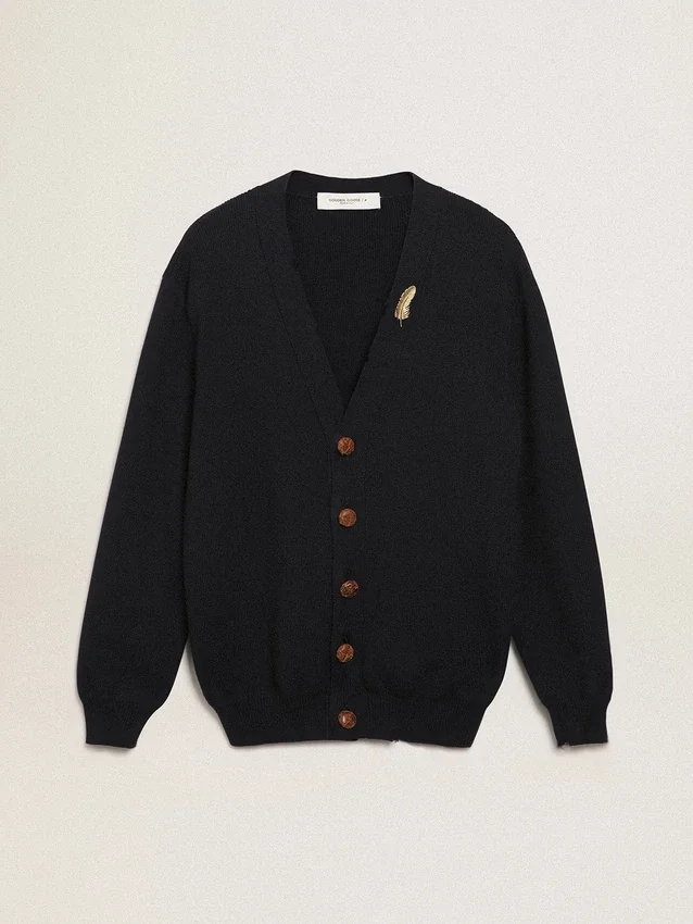 Strickjacke aus der „Golden Collection“ aus dunkelblauer Baumwolle mit Used-Look