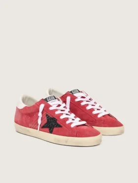 Super-Star für Damen aus rotem Wildleder mit Glitzerstern und weißer Fersenlasche