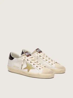 Super-Star für Damen aus weißem Leder mit goldenem Swarovski-Stern