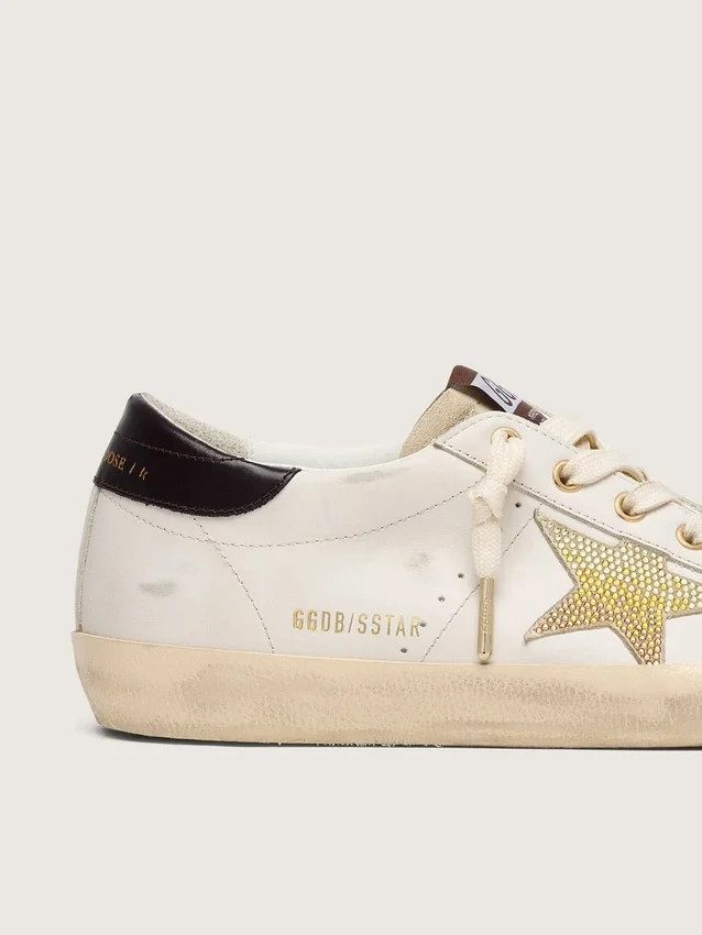Super-Star für Damen aus weißem Leder mit goldenem Swarovski-Stern