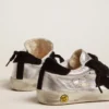 „Super-Star“-Sneaker aus silbernem Leder mit Wildledereinsätzen