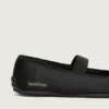 Étoile Ballerinas aus schwarzem Satin mit schwarzem, gesticktem Stern und elastischem Riemen