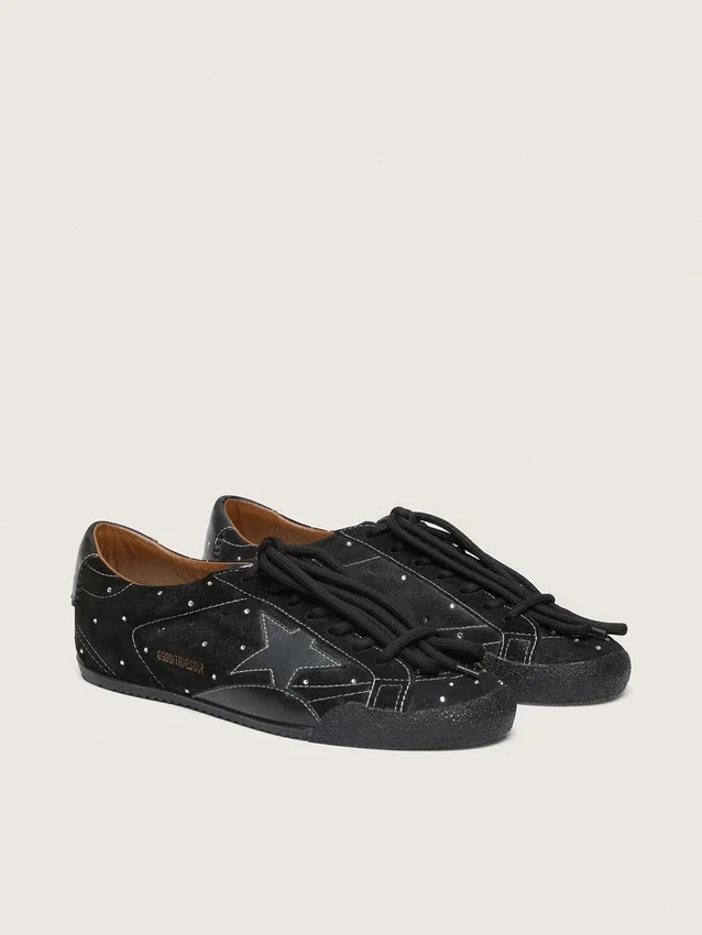 True-Star für Damen aus schwarzem Wildleder mit Swarovski-Kristallen und schwarzem Lederstern