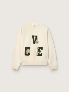 Unisex-Baumwoll-Sweatshirt „Star“ in Vintage-Weiß mit gestickten VCE-Aufnähern