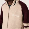 Unisex-Bomberjacke aus weißem und burgunderrotem Jacquard-Strick