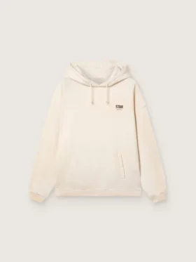 Unisex-Kapuzen-Sweatshirt „Star“ aus weißer Baumwolle mit Logo-Print