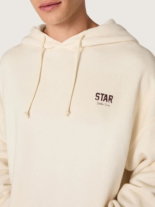 Unisex-Kapuzen-Sweatshirt „Star“ aus weißer Baumwolle mit Logo-Print