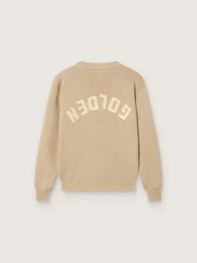 Unisex-Pullover für Kinder in Goldbeige mit Rippmuster und Logo auf der Rückseite