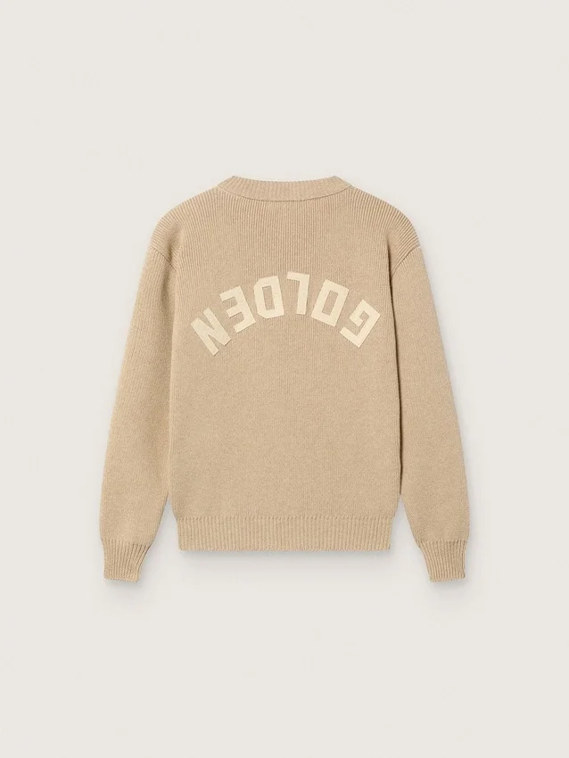 Unisex-Pullover für Kinder in Goldbeige mit Rippmuster und Logo auf der Rückseite