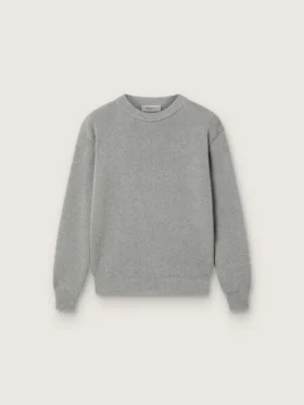 Unisex-Pullover „Golden“ für Kinder aus grau meliertem Rippstrick mit Logo auf der Rückseite