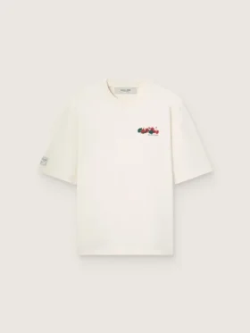 Unisex-Resort-Hemd aus weißer Baumwolle mit Aufdruck und Logo
