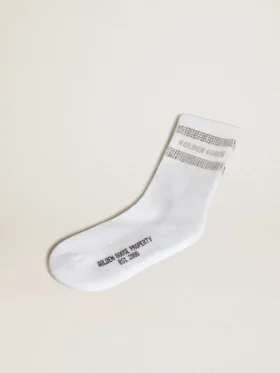 Unisex-Socken aus weißer Baumwolle mit dekorativen Kristallen