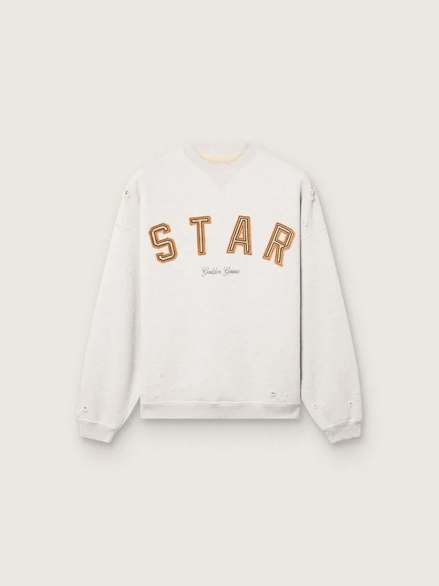 Unisex-Sweatshirt „Star“ aus grau melierter Baumwolle mit „Star“-Stickerei