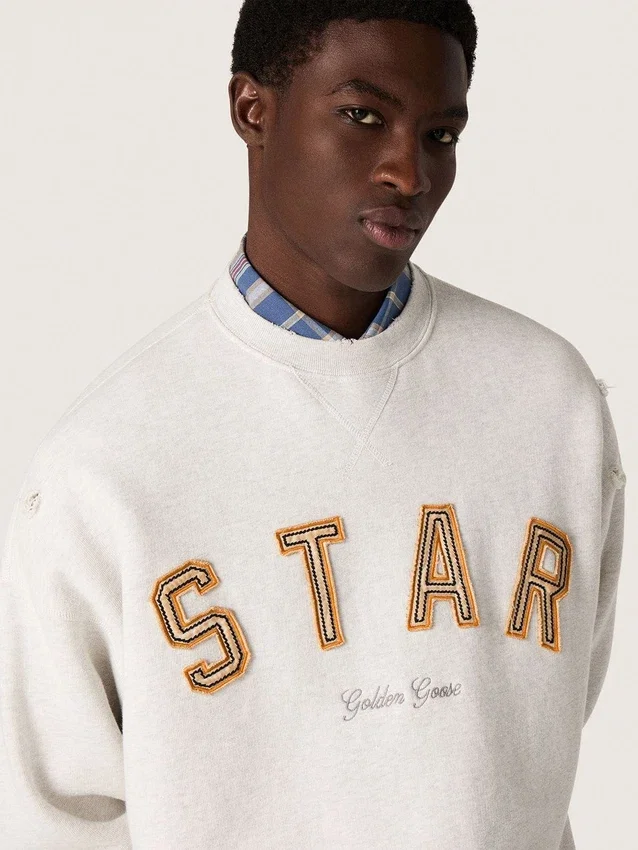 Unisex-Sweatshirt „Star“ aus grau melierter Baumwolle mit „Star“-Stickerei