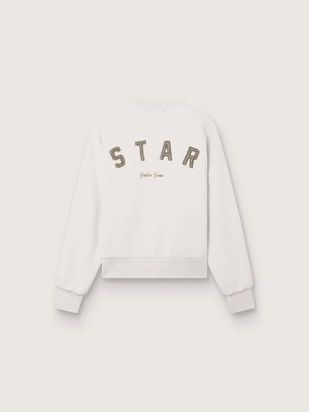 Unisex-Sweatshirt „Star“ aus grauer Baumwolle mit Stickerei und Kristallen