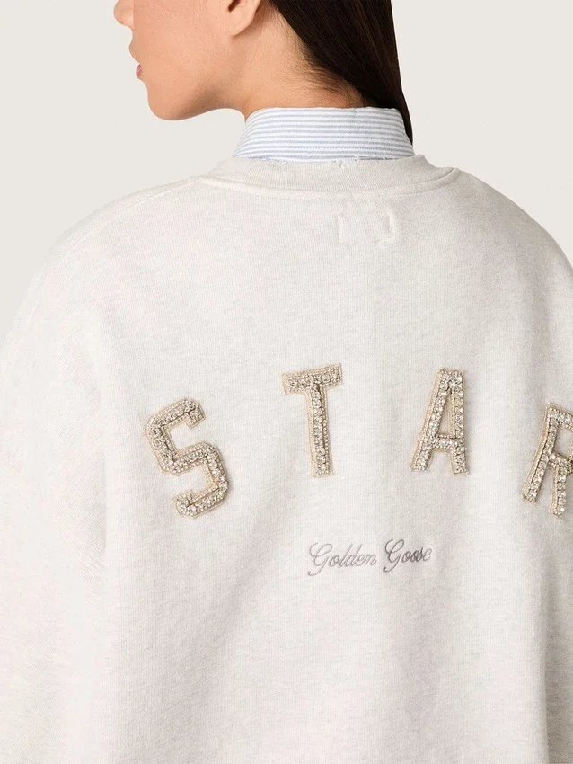 Unisex-Sweatshirt „Star“ aus grauer Baumwolle mit Stickerei und Kristallen