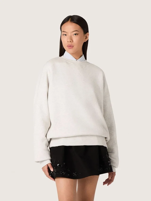 Unisex-Sweatshirt „Star“ aus grauer Baumwolle mit Stickerei und Kristallen